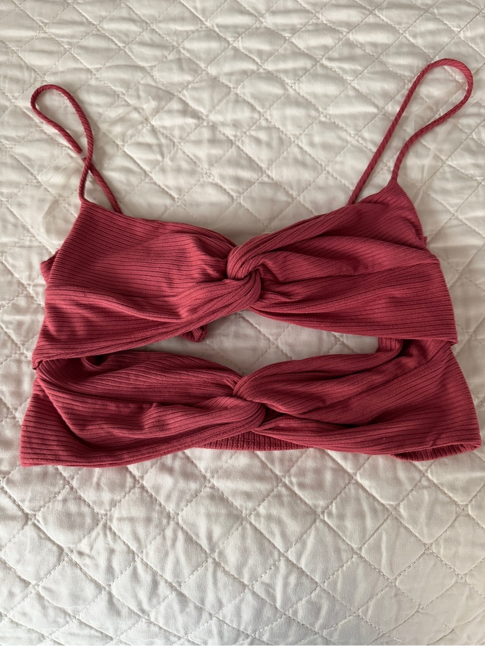 Twist-Front Ribbed Crop Top - Rose